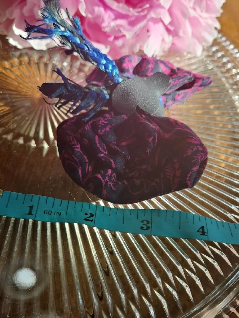 Hand Crafted Dog Collar Bow Tie Paisley Navy&Pink Black Leather Hearts NEW